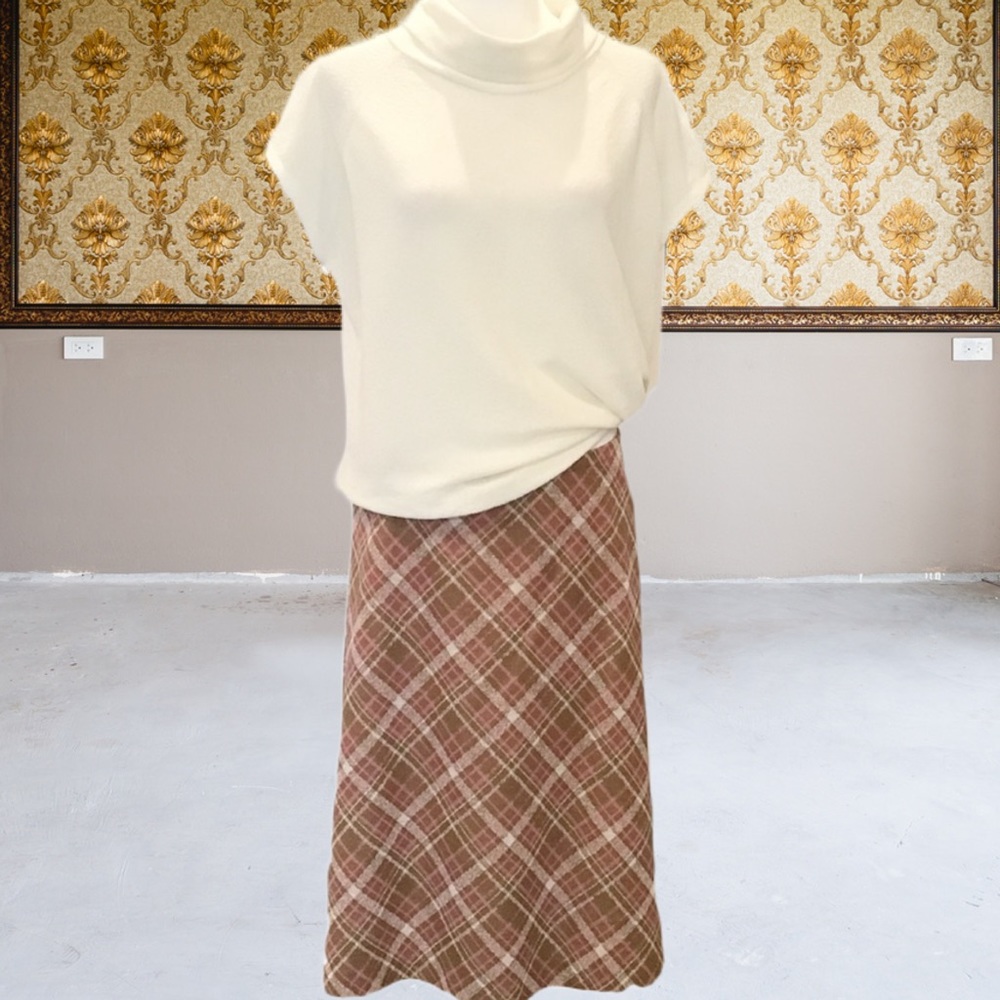 Vintage 70s Earth Tone Tartan Plaid A-Line Midi Skirt – Size Small
